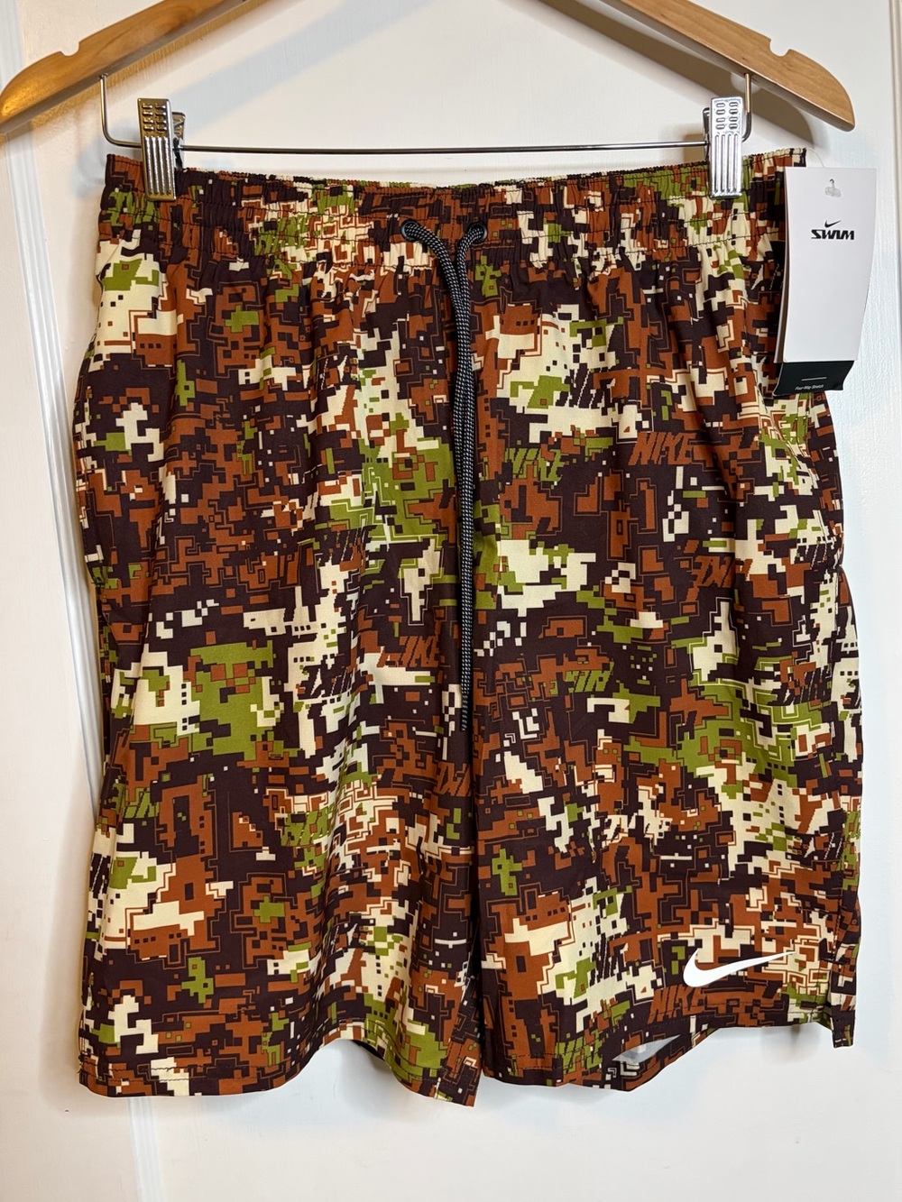 Nike Men’s Digital Camo Swim Trunks — Brown, Green, Cream